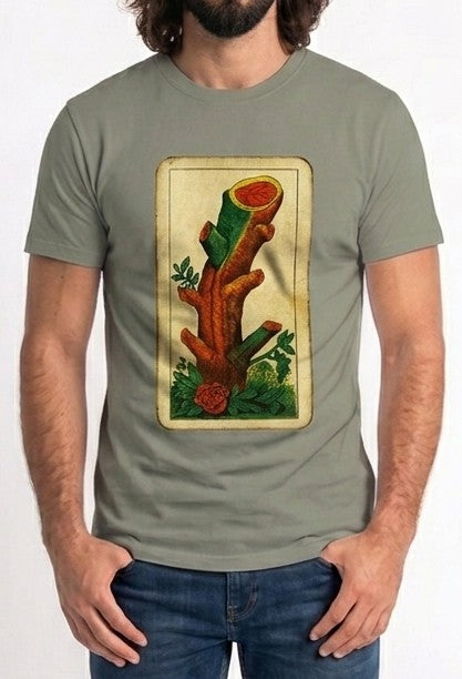 PATTERN TSHIRT MEZZA MANICA COTONE stampa ASSO BASTONI col M. KAKI